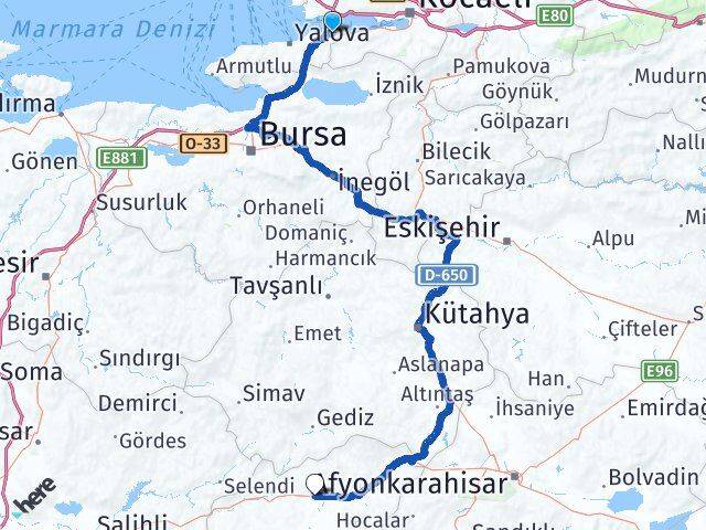 Yalova Altınova Uşak Arası Kaç Km - Yol Haritası