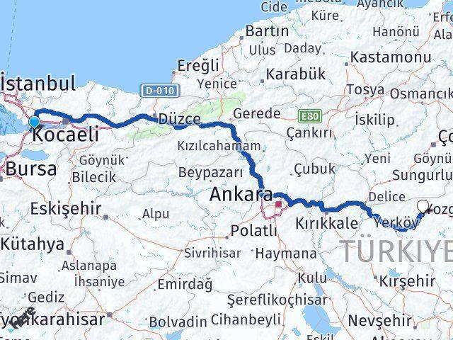 Yalova Altınova Yozgat Arası Kaç Km - Yol Haritası