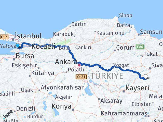 Yalova Altınyayla Sivas Arası Kaç Km - Yol Haritası