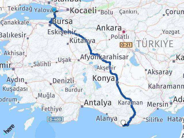 Yalova Anamur Arası Kaç Km - Yol Tarifi