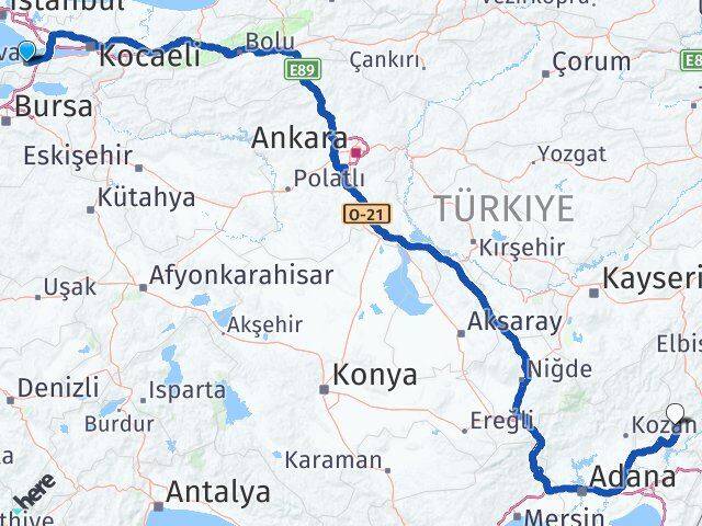 Yalova Andırın Kahramanmaraş Arası Kaç Km - Yol Haritası