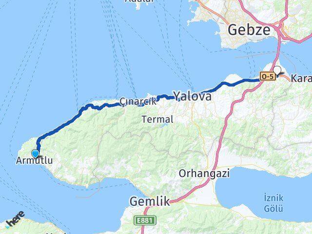 Yalova Armutlu Altınova Arası Kaç Km - Yol Haritası