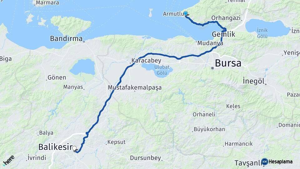 Yalova Armutlu Balıkesir Arası Kaç Km - Yol Haritası
