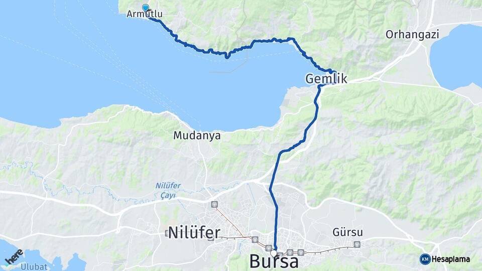 Yalova Armutlu Bursa Arası Kaç Km - Yol Haritası