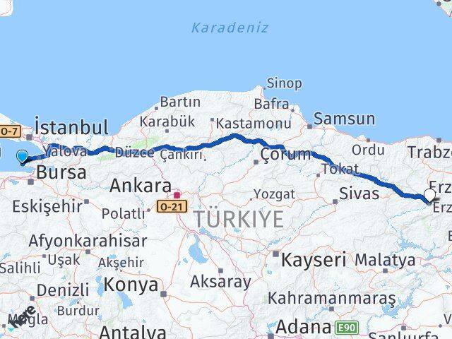 Yalova Armutlu Erzincan Arası Kaç Km - Yol Haritası