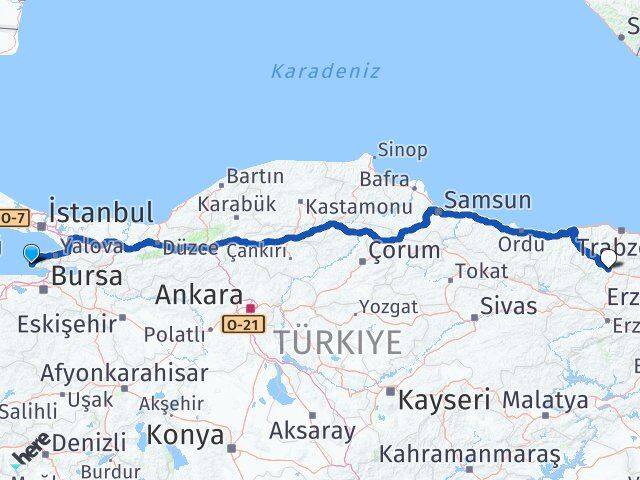 Yalova Armutlu Gümüşhane Arası Kaç Km - Yol Haritası