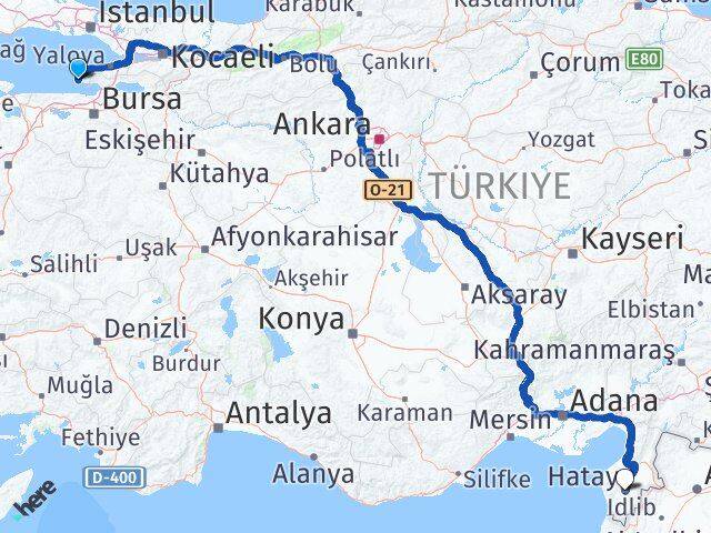 Yalova Armutlu Hatay Arası Kaç Km - Yol Haritası