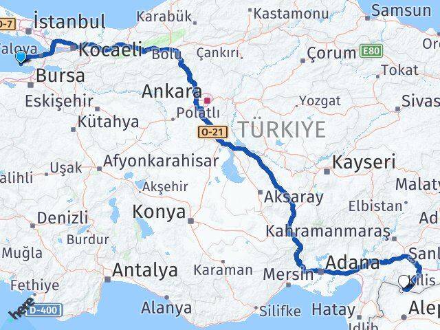 Yalova Armutlu Kilis Arası Kaç Km - Yol Haritası