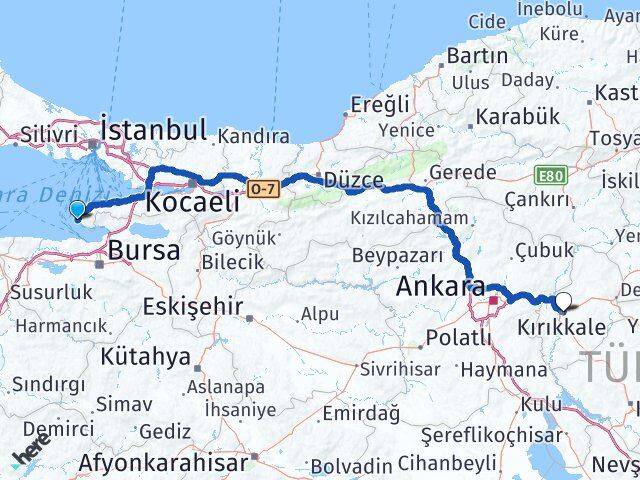 Yalova Armutlu Kırıkkale Arası Kaç Km - Yol Haritası