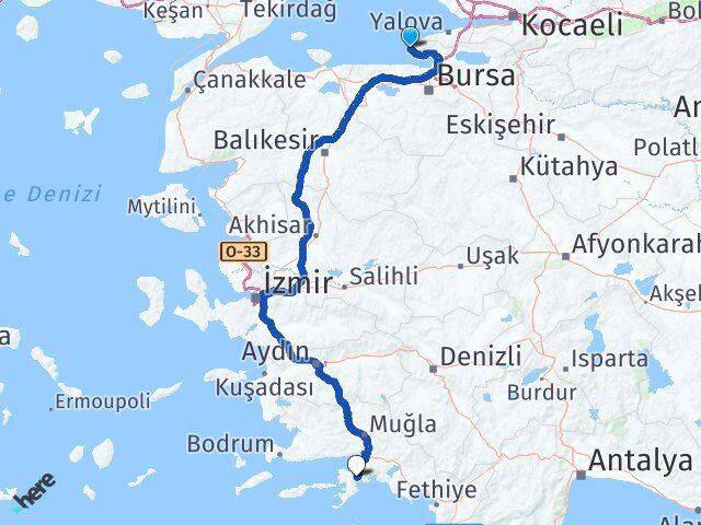 Yalova Armutlu Marmaris Muğla Arası Kaç Km - Yol Haritası