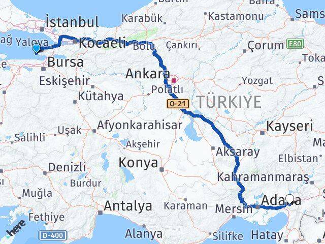 Yalova Armutlu Osmaniye Arası Kaç Km - Yol Haritası