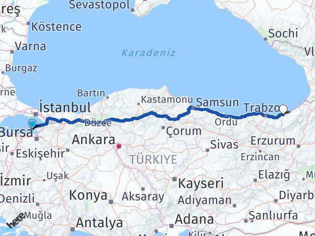 Yalova Armutlu Rize Arası Kaç Km - Yol Haritası