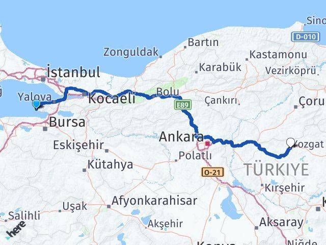 Yalova Armutlu Yozgat Arası Kaç Km - Yol Haritası