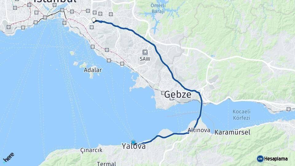 Yalova Ataşehir Arası Kaç Km - Yol Tarifi