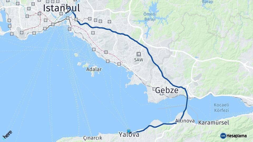 Yalova Beşiktaş İstanbul Arası Kaç Km - Yol Haritası