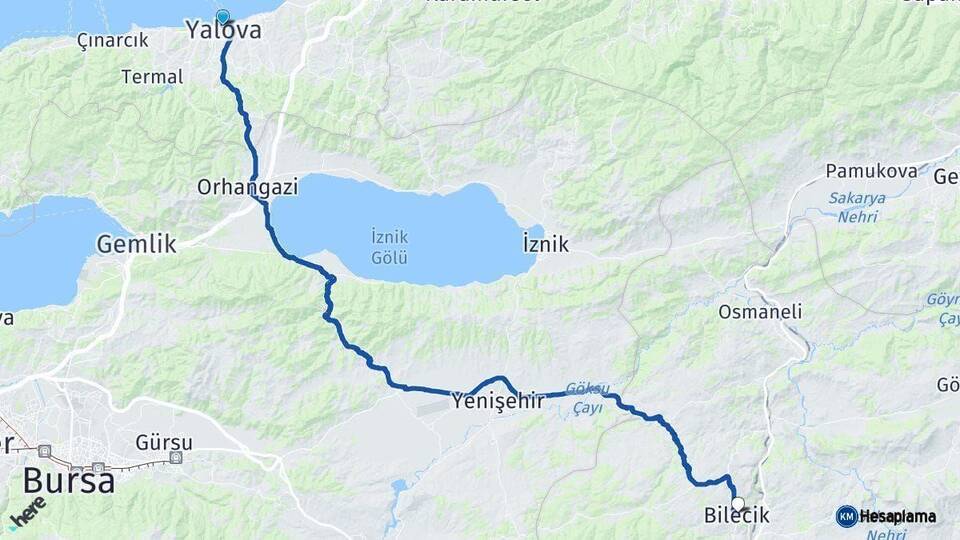 Yalova Bilecik Arası Kaç Km - Yol Haritası