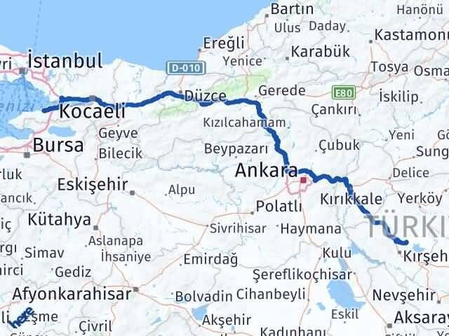 Yalova Boztepe Kırşehir Arası Kaç Km - Yol Haritası
