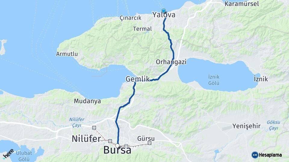 Yalova Bursa Arası Kaç Km - Yol Haritası