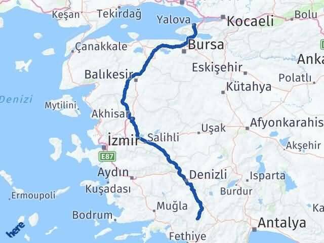 Yalova Çameli Denizli Arası Kaç Km - Yol Haritası