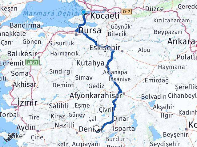 Yalova Çardak Denizli Arası Kaç Km - Yol Haritası