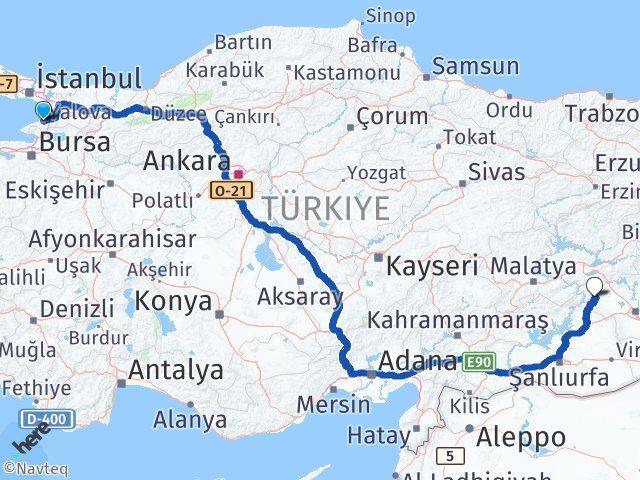Yalova Çermik Diyarbakır Arası Kaç Km - Yol Haritası