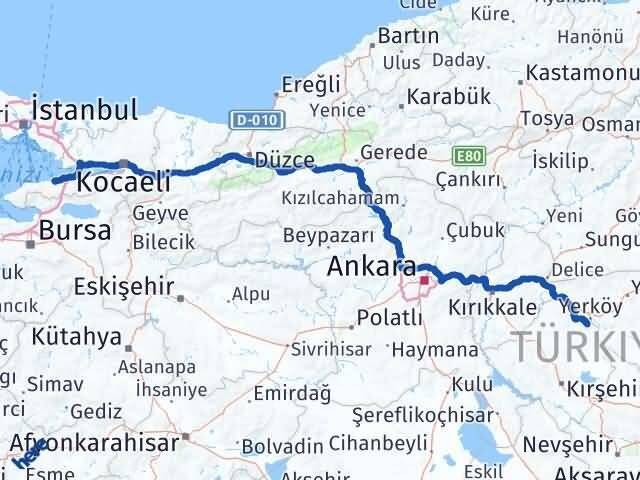 Yalova Çiçekdağı Kırşehir Arası Kaç Km - Yol Haritası