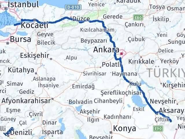 Yalova Çiftlik Niğde Arası Kaç Km - Yol Haritası