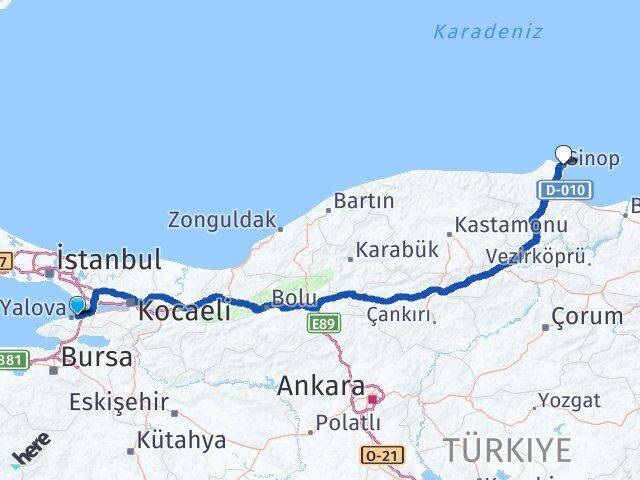 Çiftlikköy Sinop Arası Kaç Km - Yol Tarifi