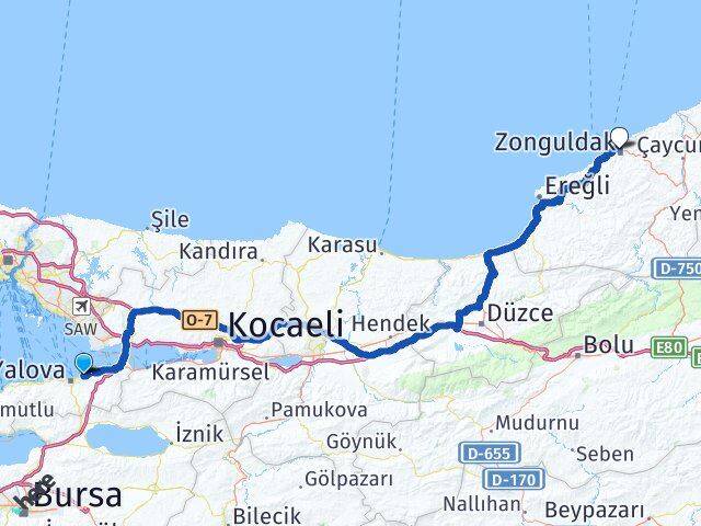 Çiftlikköy Zonguldak Arası Kaç Km - Yol Tarifi