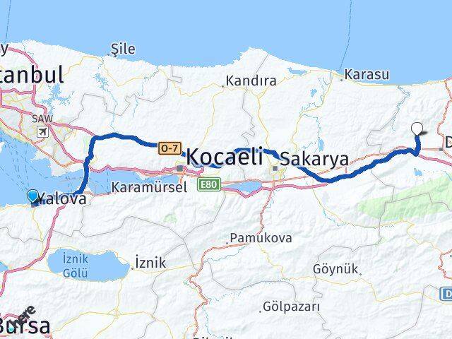 Yalova Çilimli Düzce Arası Kaç Km - Yol Haritası