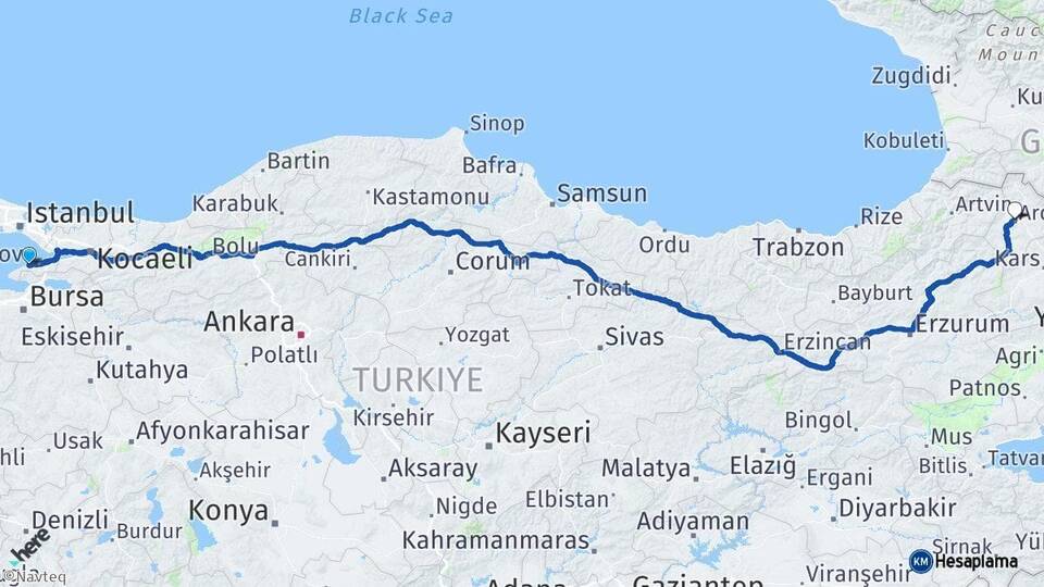 Yalova Çınarcık Ardahan Arası Kaç Km - Yol Haritası