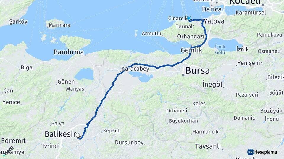 Çınarcık Balıkesir Arası Kaç Km - Yol Tarifi
