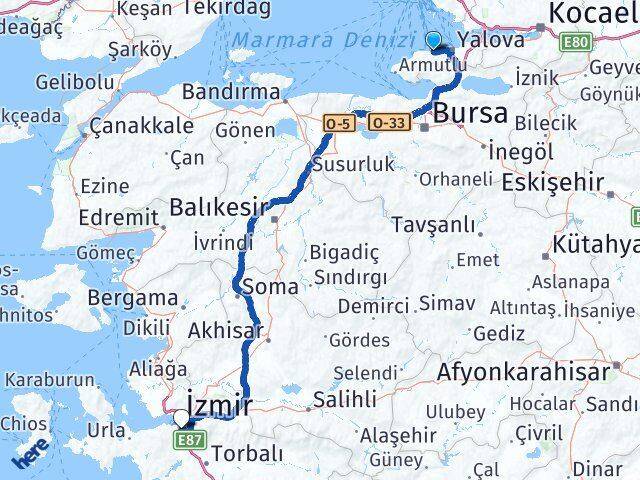 Yalova Çınarcık Buca İzmir Arası Kaç Km - Yol Haritası