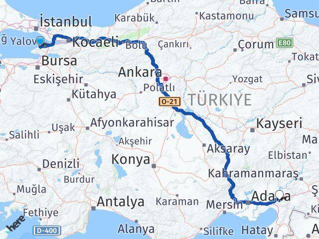 Yalova Çınarcık Osmaniye Arası Kaç Km - Yol Haritası
