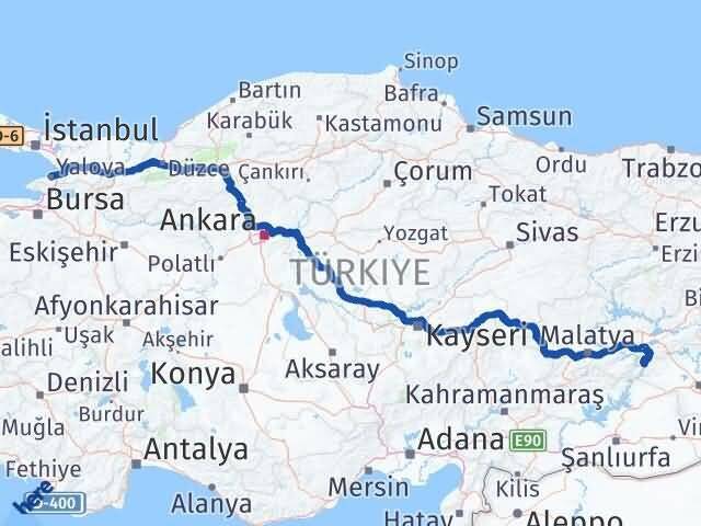 Yalova Çüngüş Diyarbakır Arası Kaç Km - Yol Haritası