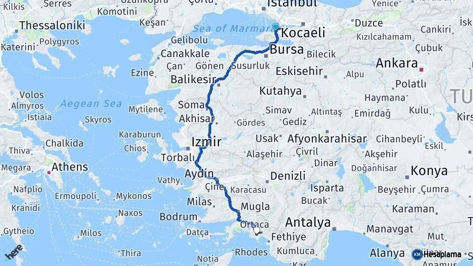 Yalova Dalaman Muğla Arası Kaç Km - Yol Haritası