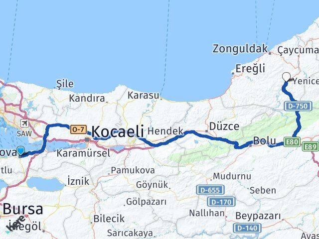 Yalova Devrek Zonguldak Arası Kaç Km - Yol Haritası