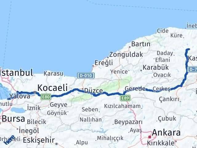 Yalova Devrekani Kastamonu Arası Kaç Km - Yol Haritası