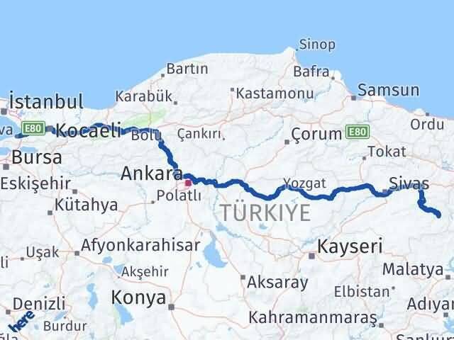 Yalova Divriği Sivas Arası Kaç Km - Yol Haritası