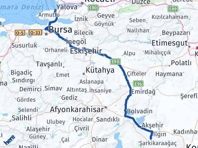 Yalova Doğanhisar Konya Arası Kaç Km - Yol Haritası