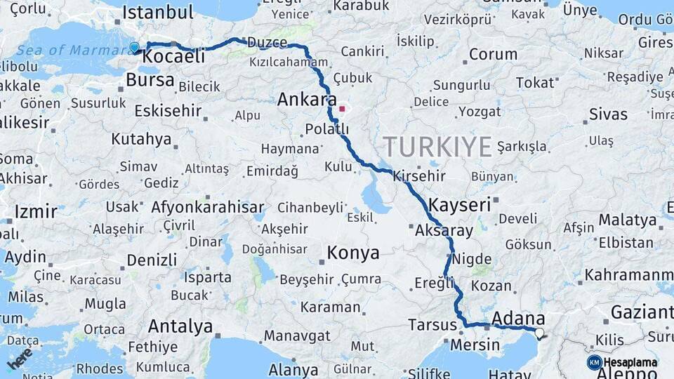 Yalova Dörtyol Hatay Arası Kaç Km - Yol Haritası