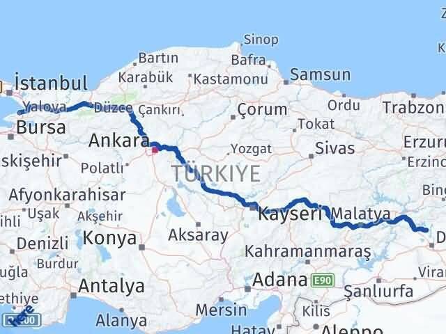 Yalova Eğil Diyarbakır Arası Kaç Km - Yol Haritası