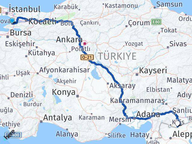 Yalova Elbeyli Kilis Arası Kaç Km - Yol Haritası