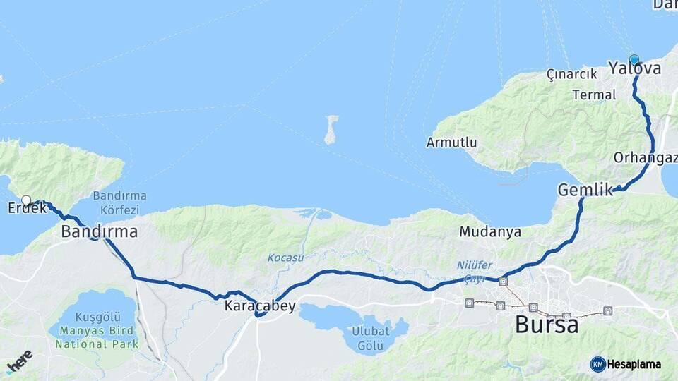 Yalova Erdek Balıkesir Arası Kaç Km - Yol Haritası