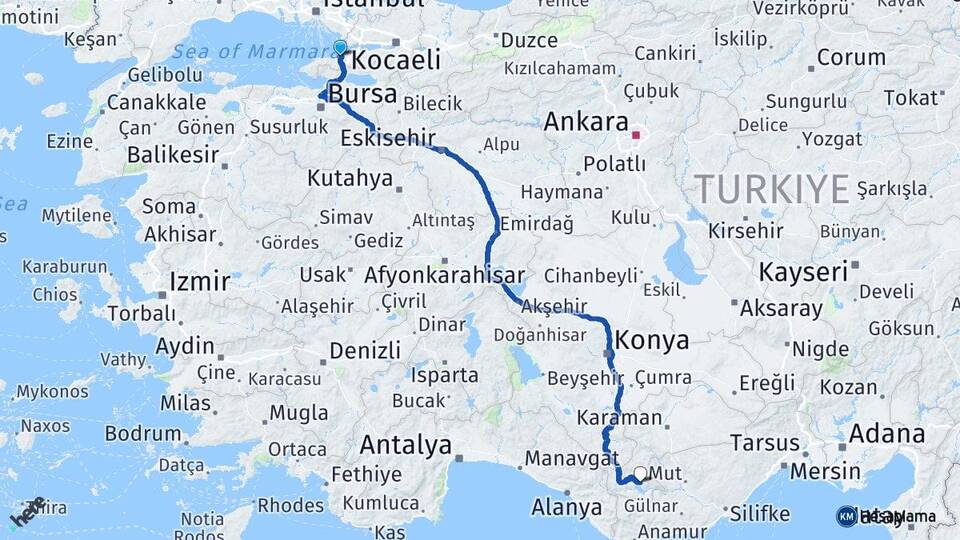 Yalova Ermenek Karaman Arası Kaç Km - Yol Haritası
