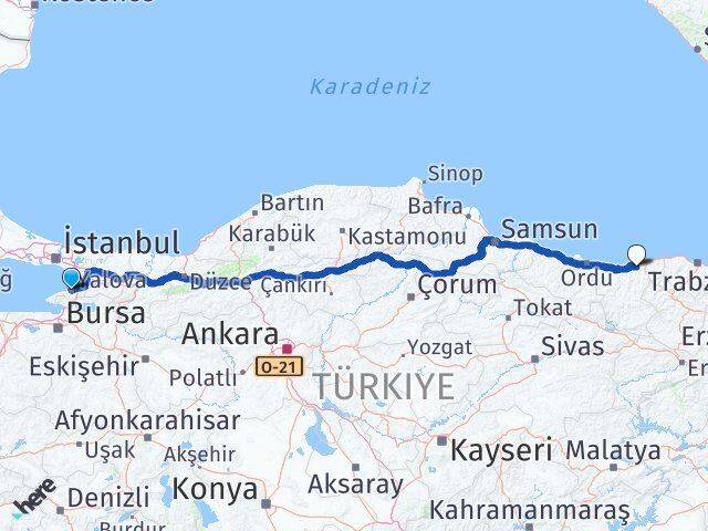 Yalova Espiye Giresun Arası Kaç Km - Yol Haritası