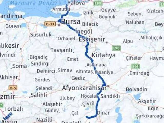 Yalova Evciler Afyonkarahisar Arası Kaç Km - Yol Haritası