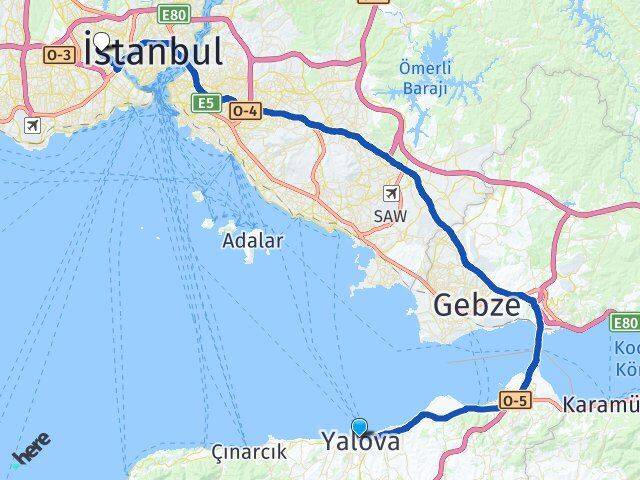 Yalova Gaziosmanpaşa İstanbul Arası Kaç Km - Yol Haritası