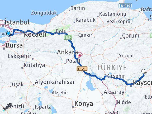 Yalova Gemerek Sivas Arası Kaç Km - Yol Haritası