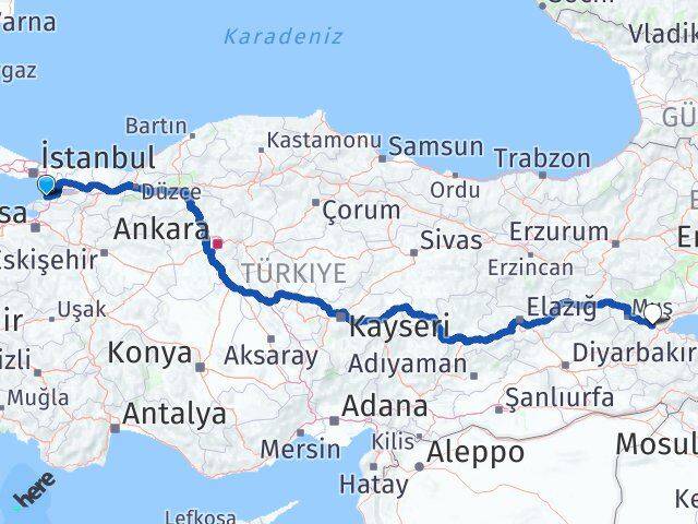 Yalova Güroymak Bitlis Arası Kaç Km - Yol Haritası